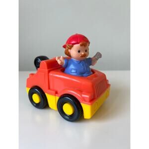 Fisher-Price Little People Orange Yellow Tow Truck Mechanic Man Figure Works